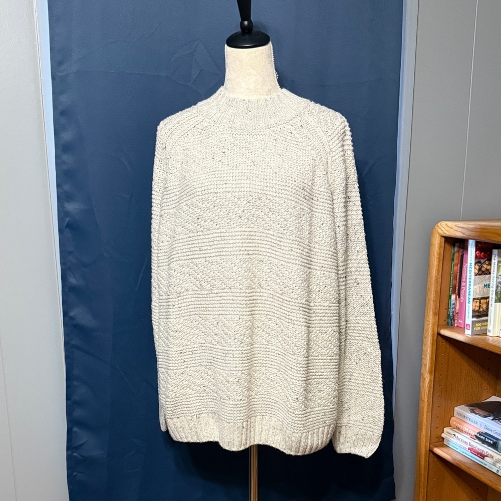 Prana Cream Women's Turtleneck Sweater tweed variegation.